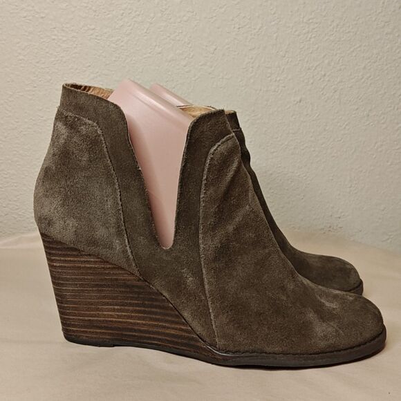 Lucky Brand Yabba Wedge Bootie Women's Size 7.5M EU 38 Olive Green Suede Leather - Picture 2 of 10